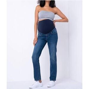 Seraphine Maternity Straight Leg Jeans Belly Panel Denim Size 2 Medium Wash Luxe